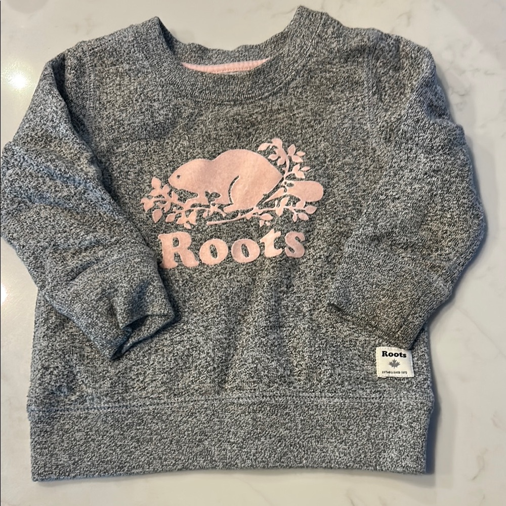 Roots Kids Gray Sweatshirt with Pink Logo